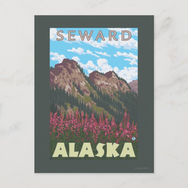 Feuerweh & Berge - Seward, Alaska Postkarte (Vorderseite)