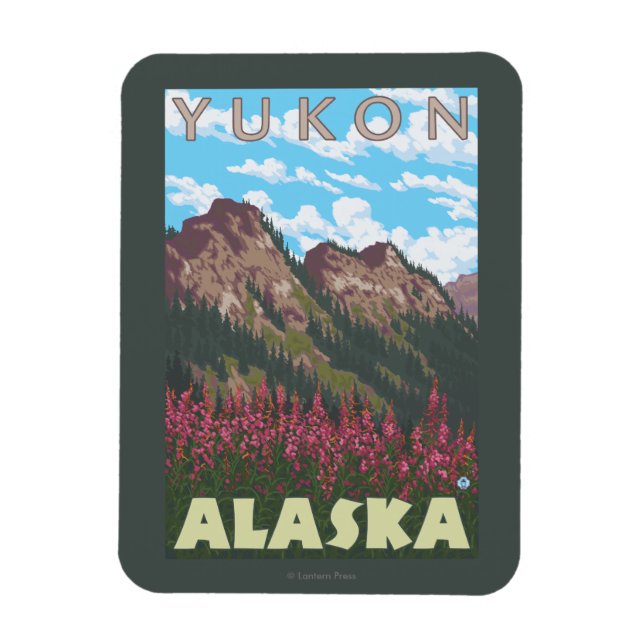 Feuerweh & Berge - Yukon, Alaska Magnet (Vertikal)