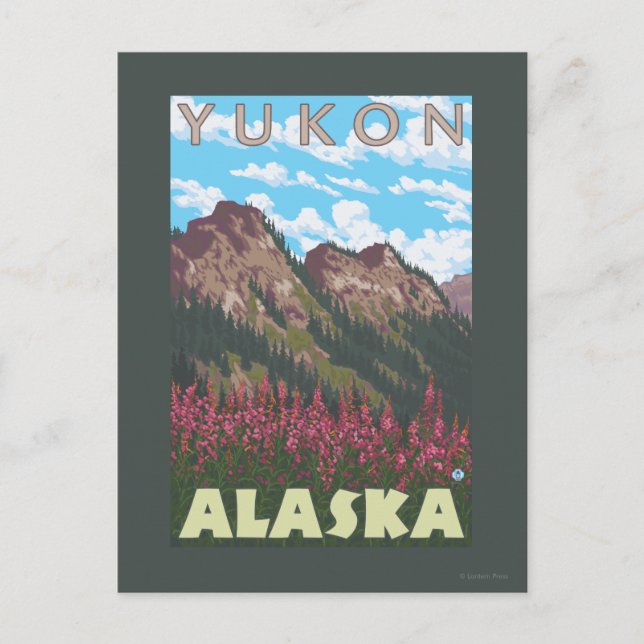 Feuerweh & Berge - Yukon, Alaska Postkarte (Vorderseite)