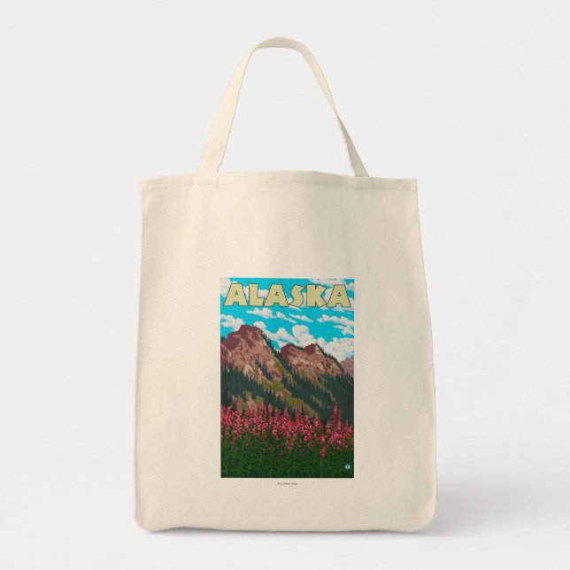 Feuerweh mit Bergen Vintage Travel Poster Tragetasche (Vorne)