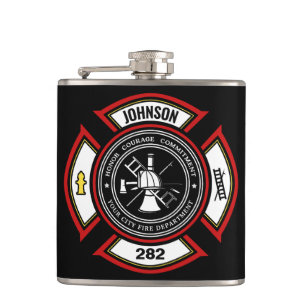 Feuerwehr ADD NAME Feuerwehrmann-Abzeichen Rettung Flachmann