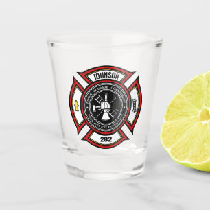 Feuerwehr ADD NAME Feuerwehrmann-Abzeichen Rettung Schnapsglas