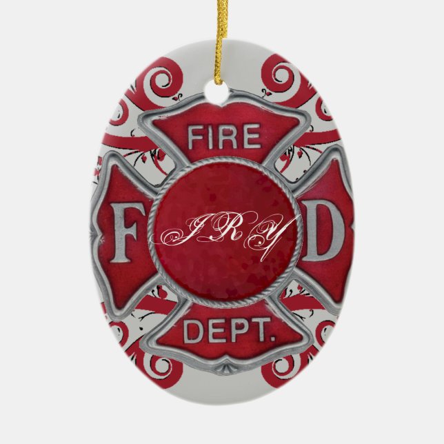 Feuerwehr-Gewohnheits-Monogramm Keramikornament (Vorne)