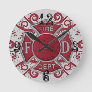 Feuerwehr-Gewohnheits-Monogramm Runde Wanduhr