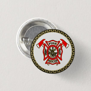 Feuerwehr-Gold und rotes Abzeichen mit Feuer-Äxte Button