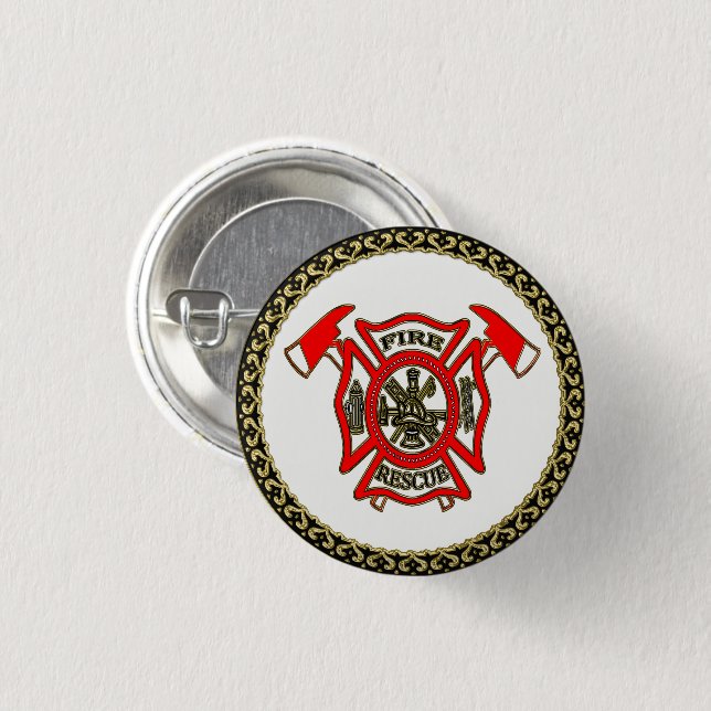 Feuerwehr-Gold und rotes Abzeichen mit Feuer-Äxten Button (Vorne & Hinten)