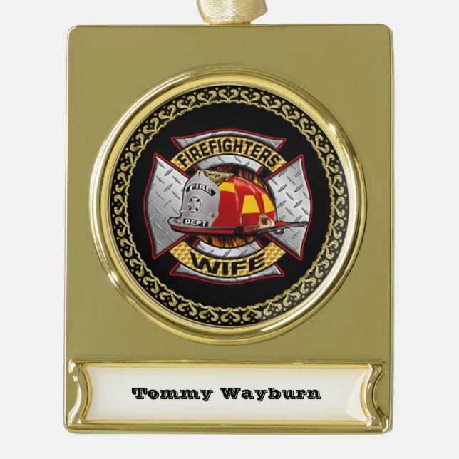Feuerwehr Gold und Silber-Ehefrau-Abzeichen Banner-Ornament Gold (Vorderseite)
