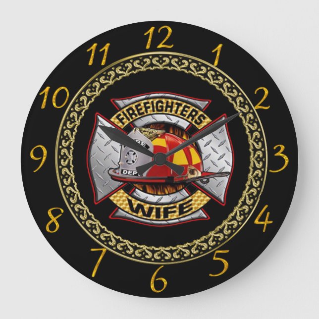Feuerwehr Gold und Silber-Ehefrau-Abzeichen Große Wanduhr (Vorderseite)