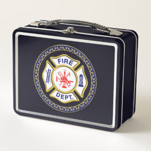 Feuerwehr-Logo blaues und weißes Abzeichen Metall Brotdose