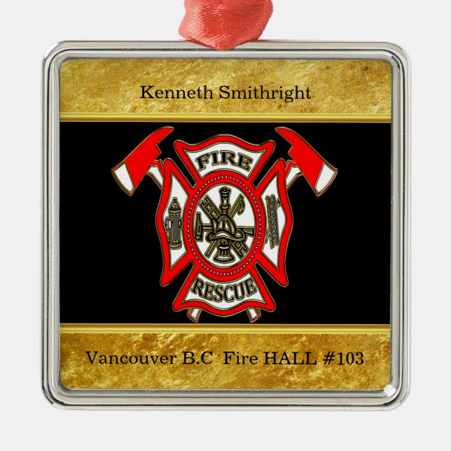 Feuerwehr-Logo Gold und rote Abzeichengoldfolie Ornament Aus Metall (Vorne)
