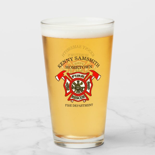 Feuerwehr-Logo Gold und rotes Abzeichen Glas (Rückseite (gefüllt))