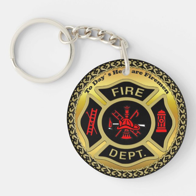 Feuerwehr-Logo Schwarzes und GoldAbzeichen Schlüsselanhänger (Vorderseite)