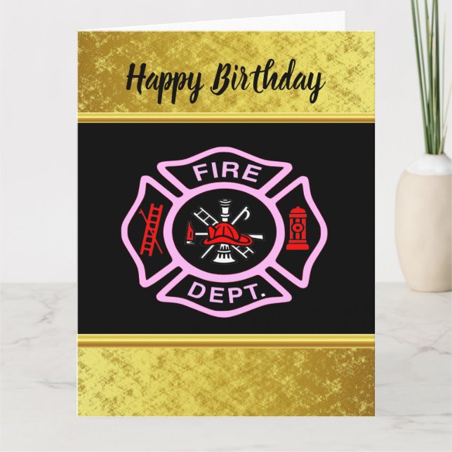 Feuerwehr-Logo schwarzes und rosa Abzeichen Karte (Vorderseite)