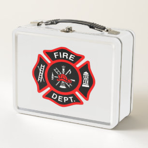 Feuerwehr-Logo schwarzes und rotes Abzeichen Metall Brotdose