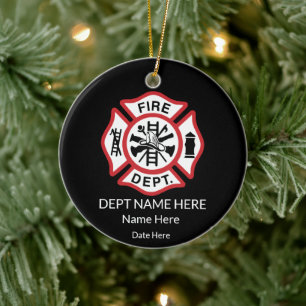 Feuerwehr-Ornament, Feuerwehrmann Malteser Kreuz Keramik Ornament