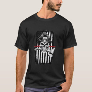 Feuerwehr-Schädel-Dünne-Rote-Linie-T-Shirt T-Shirt