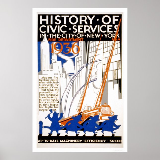 Feuerwehr Truck NYC 1936 WPA Poster (Vorne)
