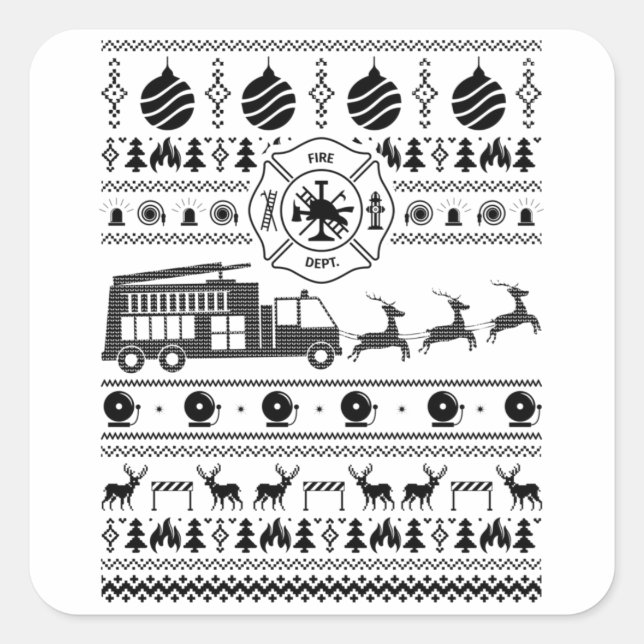 Feuerwehr Ugly Christmas | Brandgeschenke Quadratischer Aufkleber (Vorderseite)