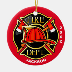  Feuerwehr und Rettungsemblem Rote Keramik Ornamen Ornament