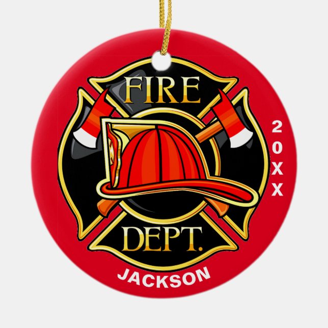 Feuerwehr und Rettungsemblem Rote Keramik Ornament (Vorne)