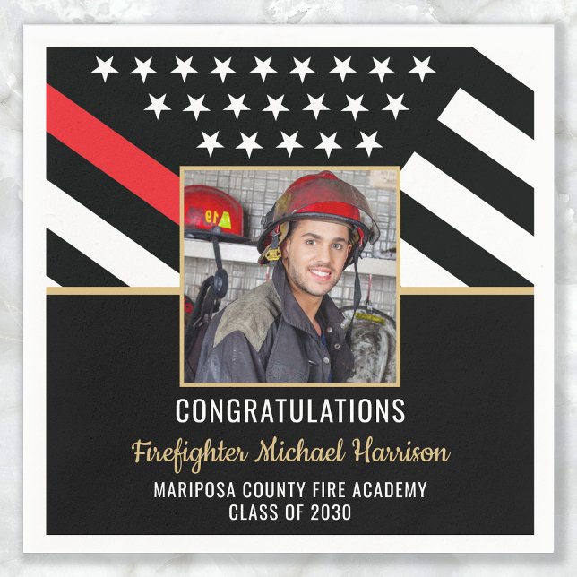 Feuerwehrakademie Abschluss Feuerwehrmann Foto Serviette (Firefighter Fire Academy Graduation Fireman Photo Napkins)