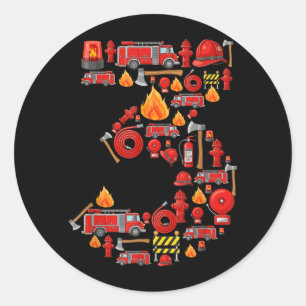 Feuerwehrauto 3. Geburtstag Junge Feuerwehrmann 3 Runder Aufkleber