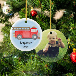 Feuerwehrauto Feuerwehrmann Foto Andenken Weihnach Keramik Ornament