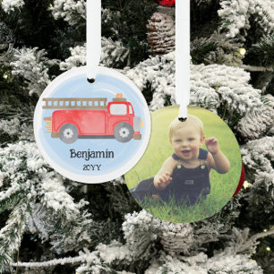 Feuerwehrauto Feuerwehrmann Foto Andenken Weihnach Ornament