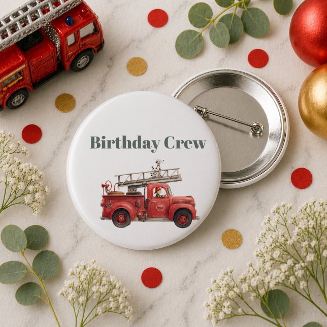 Feuerwehrauto Geburtstagsfeier Button (Fire Truck Birthday Firetruck Party Button)