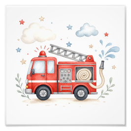 Feuerwehrauto Kinderzimmer Dekoration Fotodruck