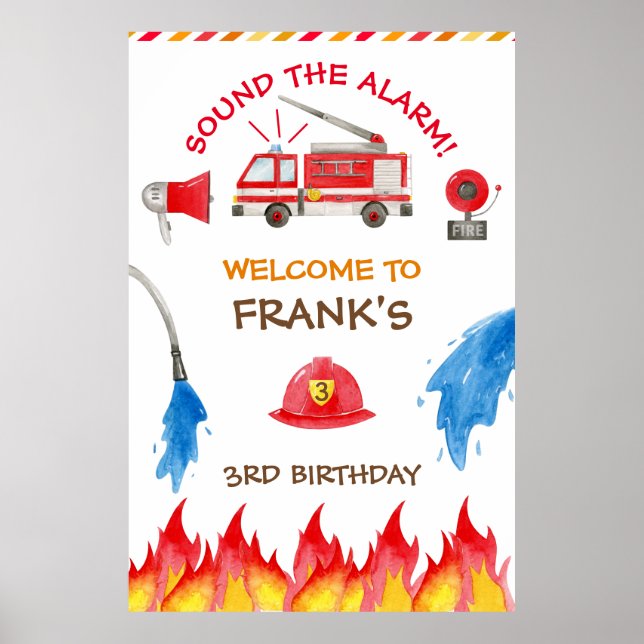 Feuerwehrauto Motor Geburtstagsparty Begrüßungszei Poster (Vorne)