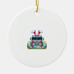 Feuerwehrauto Ostern Hasenohren Feuerwehrmann Oste Keramik Ornament
