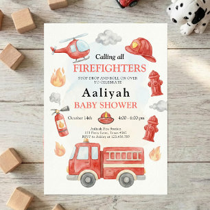 Feuerwehrauto-Party-Feuerwehrmann-Fahrzeug-Baby-Pa Einladung