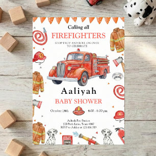 Feuerwehrauto-Party-Feuerwehrmann-Fahrzeug-Baby-Pa Einladung