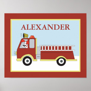 Feuerwehrauto Truck Boys Art Room Druck mit Hund Poster