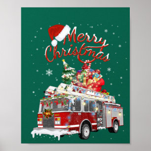Feuerwehrauto Weihnachtsmann Schlitten Feuerwehrma Poster