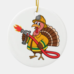 Feuerwehrautos Feuerwehrmann Erntedankfest Truthah Keramik Ornament