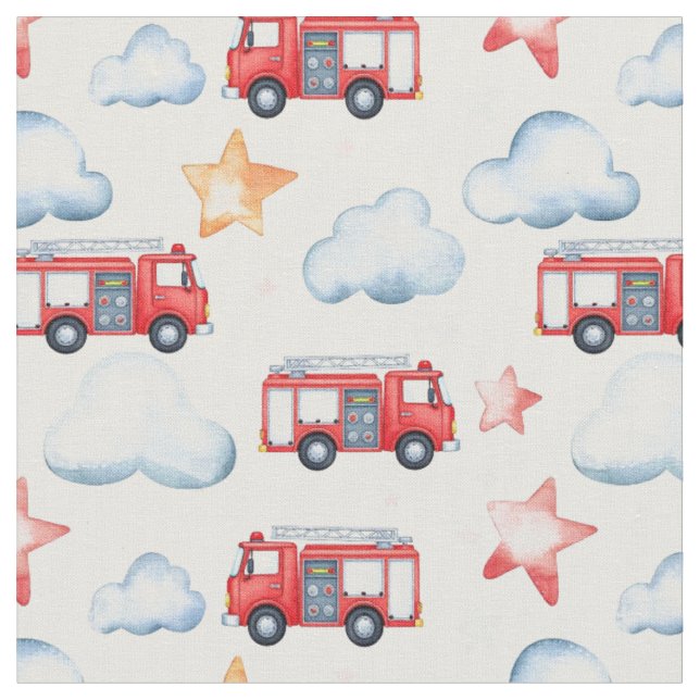 Feuerwehrautos & Sterne Kinder Stoff (Nahaufnahme)