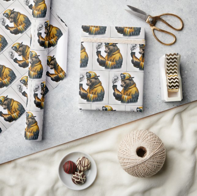 Feuerwehrbär mit rauchendem Kalifornien Geschenkpapier (Kunsthandwerk)
