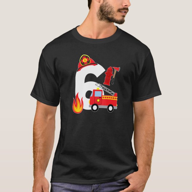 Feuerwehrfahrzeug 6 Jahre alter Feuerwehrmann 6. G T-Shirt (Vorderseite)