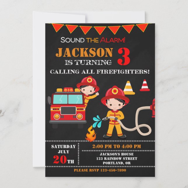 Feuerwehrfahrzeug-Party zum Geburtstag Einladung (Vorderseite)