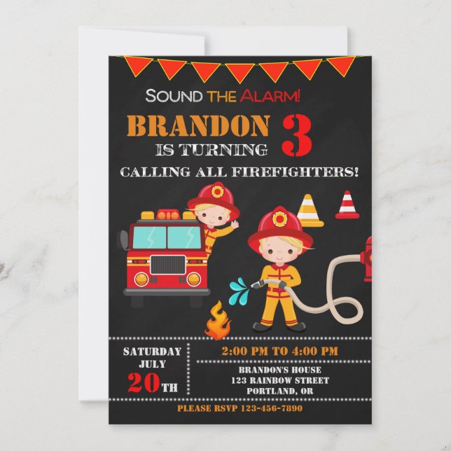 Feuerwehrfahrzeug-Party zum Geburtstag Einladung (Vorderseite)
