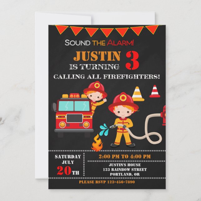 Feuerwehrfahrzeug-Party zum Geburtstag Einladung (Vorderseite)