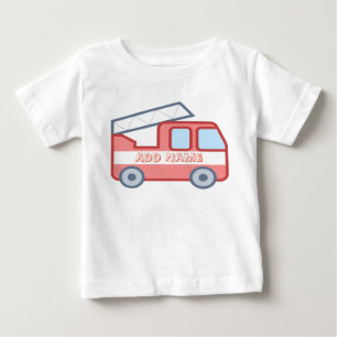 Feuerwehrfahrzeug personalisiert mit Namen Baby T-shirt