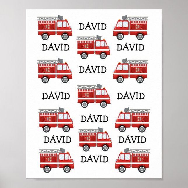 Feuerwehrfahrzeug Personalisierter Kleinkinder Kin Poster (Vorne)