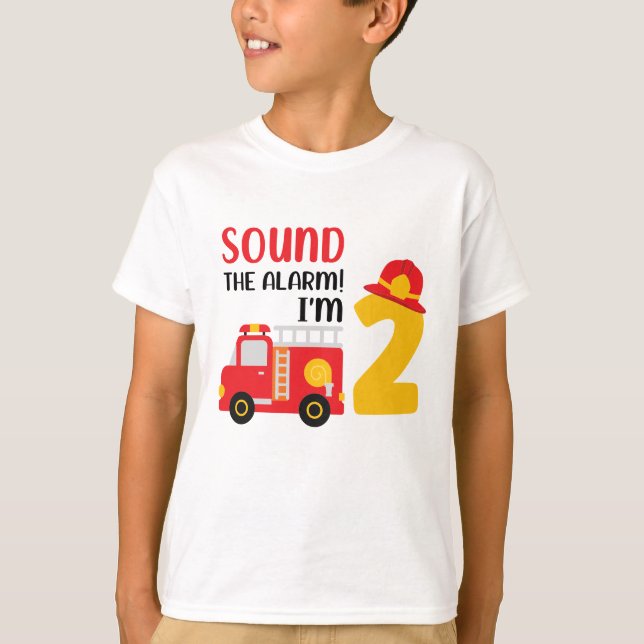 Feuerwehrfahrzeuge 2. Geburtstag Party T-Shirt (Vorderseite)