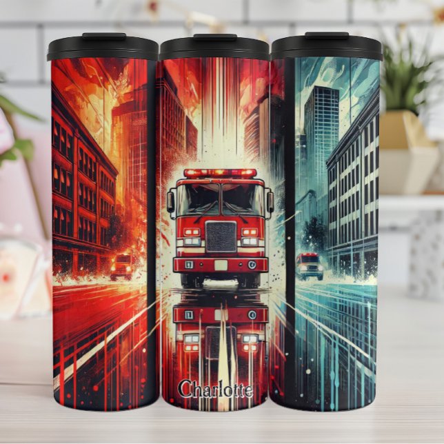 Feuerwehrfahrzeuge durch die Stadt Thermosbecher (Von Creator hochgeladen)