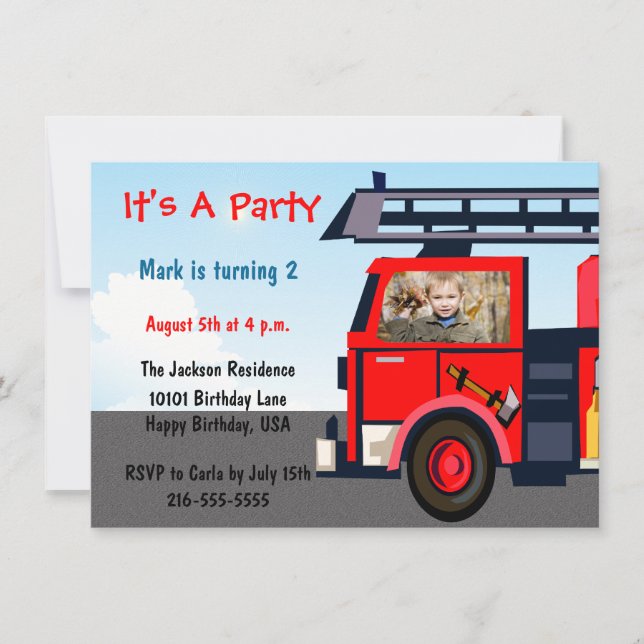 Feuerwehrfahrzeuge - Einladung zum Geburtstag (Vorderseite)