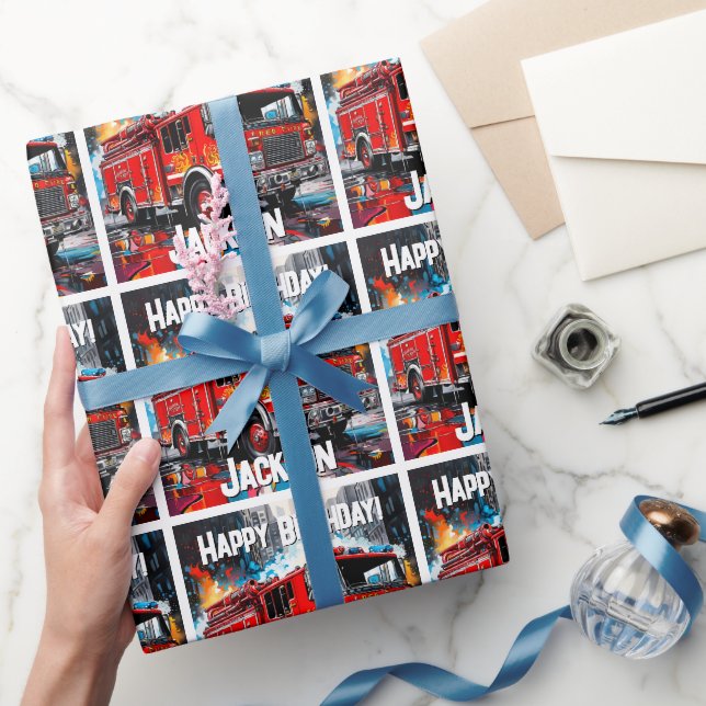 Feuerwehrfahrzeuge in der Stadt Geschenkpapier (Schenken)