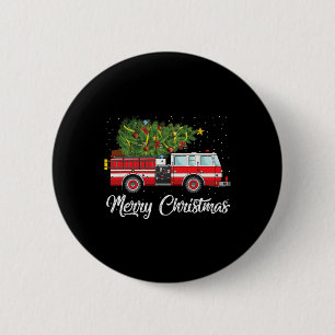 Feuerwehrfeuer Truck Weihnachtsbaum Lichter Santa Button